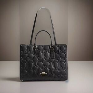COACH Maggie Large Tote Embossed Signature/Black Leather CY672
